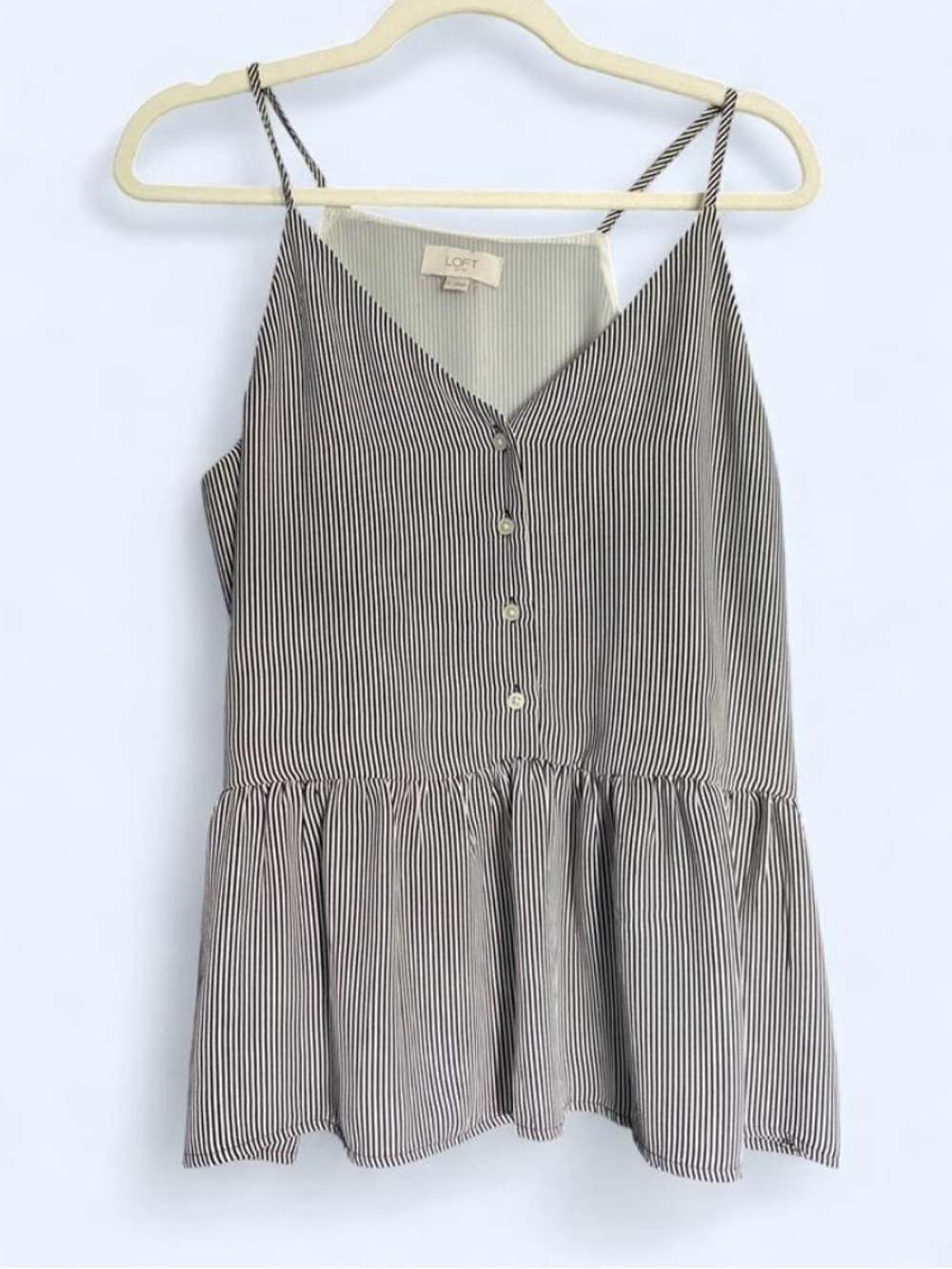 LOFT Striped Cami Peplum Tank Top Size S Black White